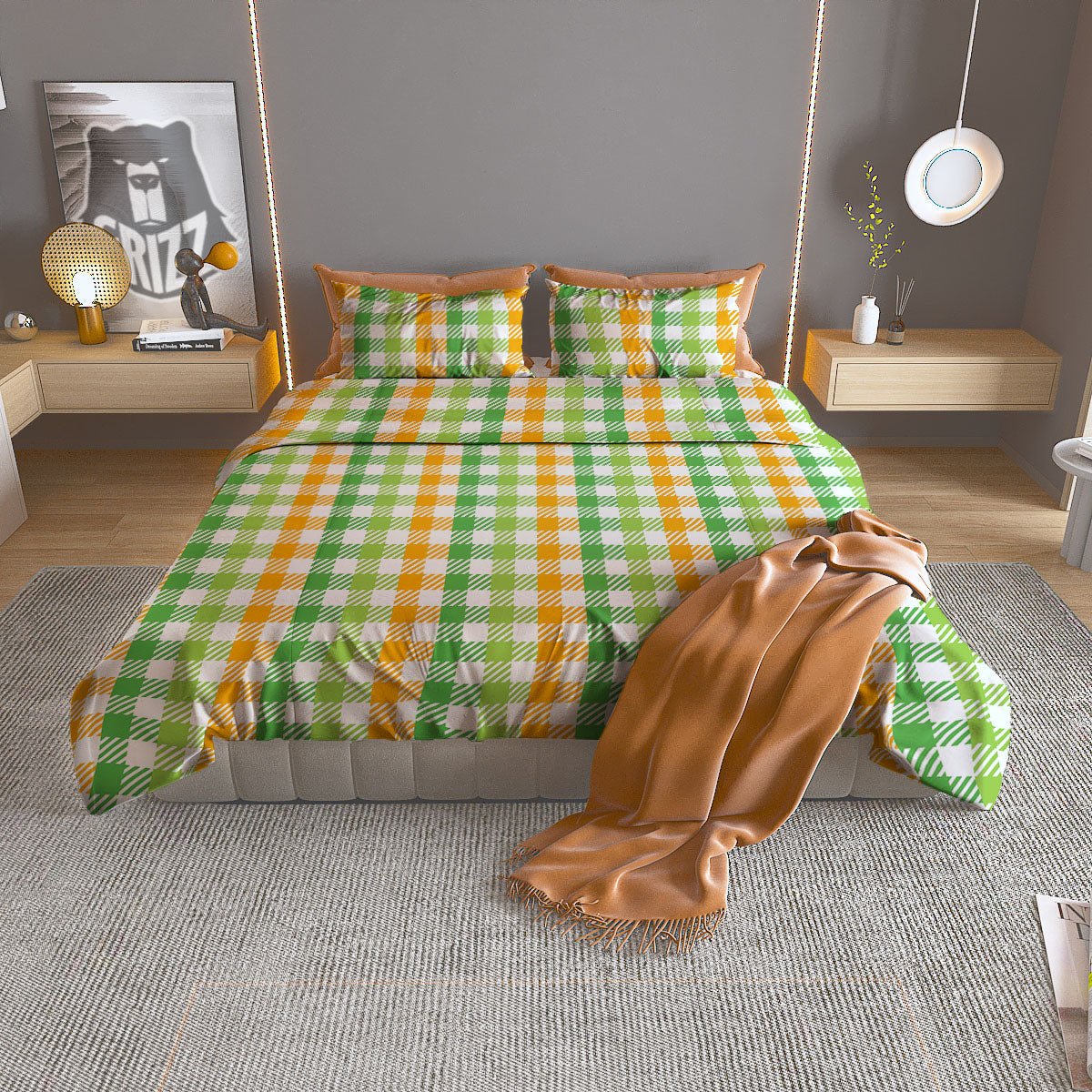 St. Patrick's Day Plaid Print Duvet Cover Bedding Set