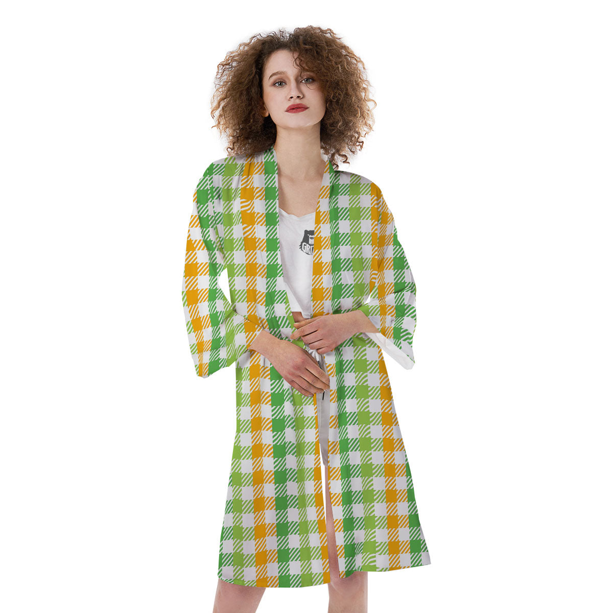 St. Patrick's Day Plaid Print Kimono-grizzshop