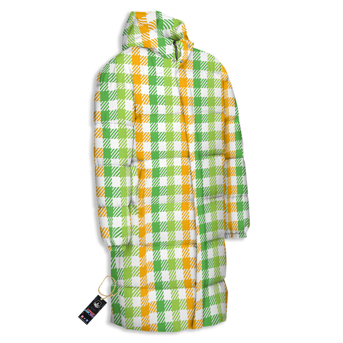 St. Patrick's Day Plaid Print Long Down Jacket-grizzshop