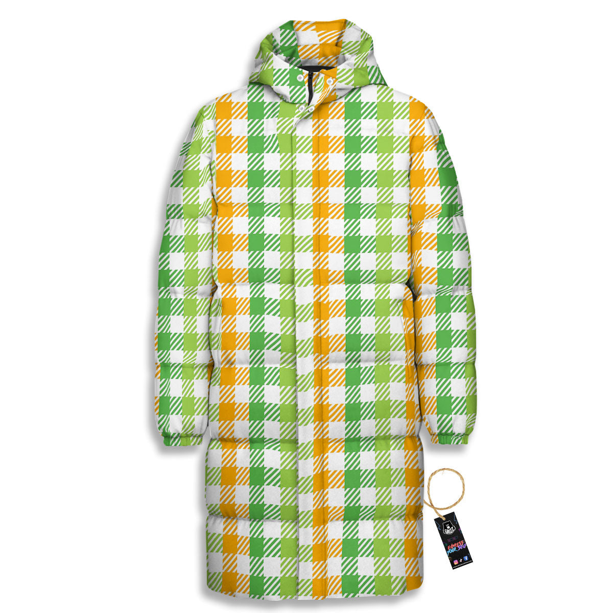 St. Patrick's Day Plaid Print Long Down Jacket-grizzshop