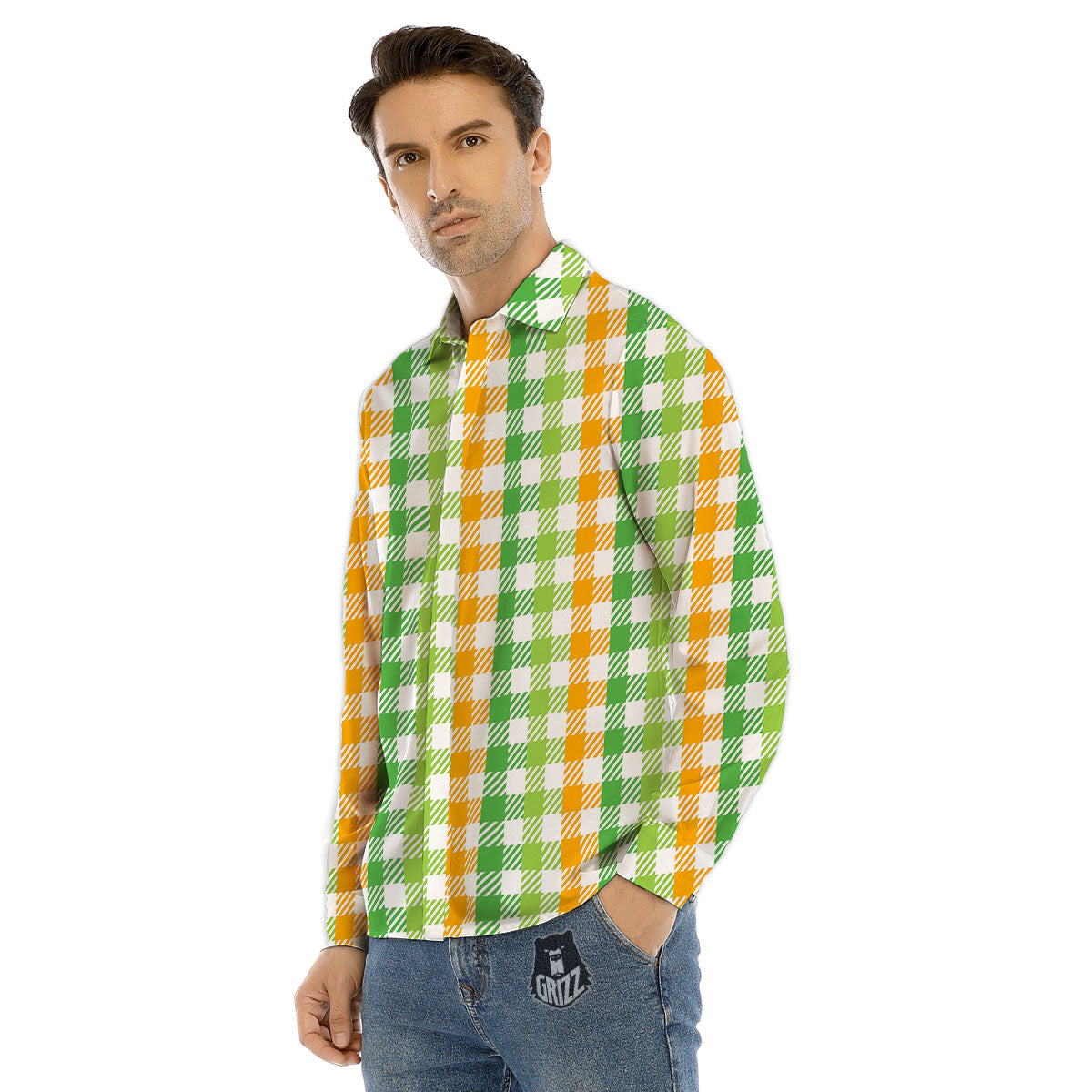 St. Patrick's Day Plaid Print Men's Dress Shirts-grizzshop