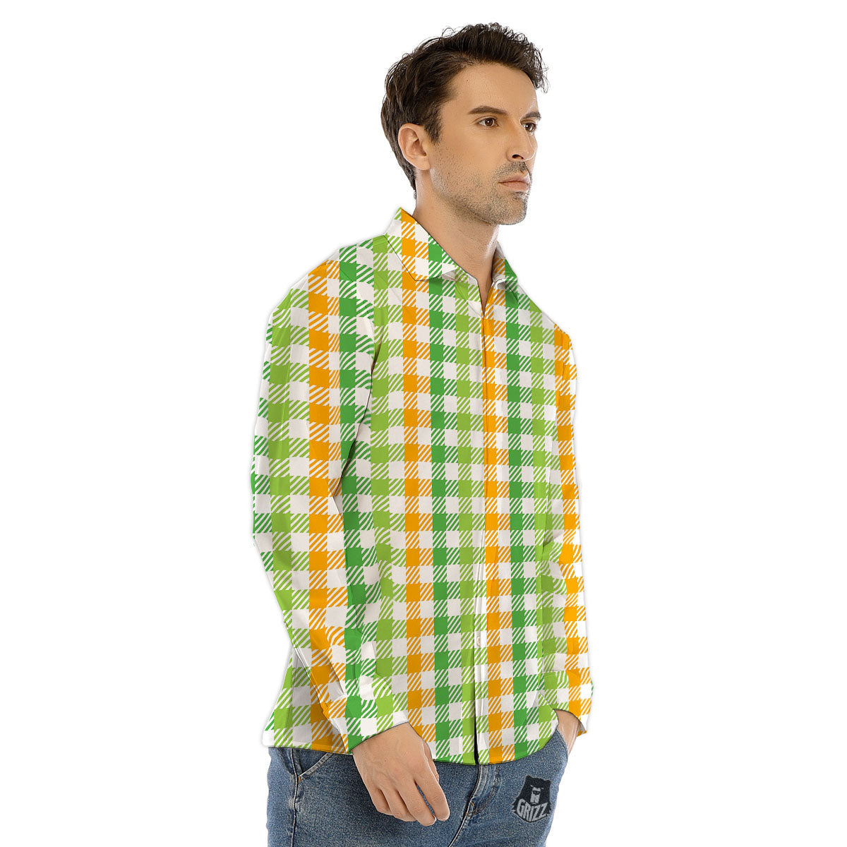 St. Patrick's Day Plaid Print Men's Dress Shirts-grizzshop