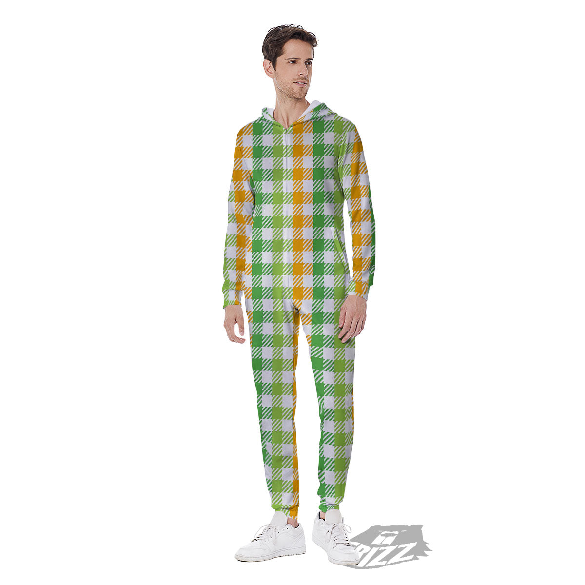 St. Patrick's Day Plaid Print Men's Jumpsuit-grizzshop