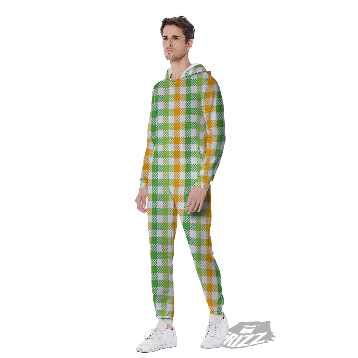 St. Patrick's Day Plaid Print Men's Jumpsuit-grizzshop