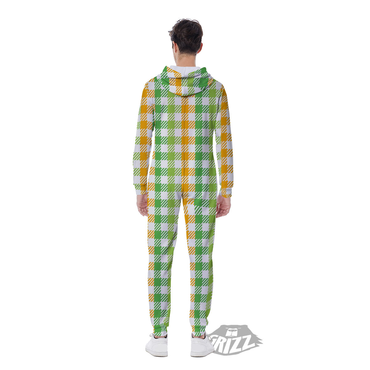 St. Patrick's Day Plaid Print Men's Jumpsuit-grizzshop