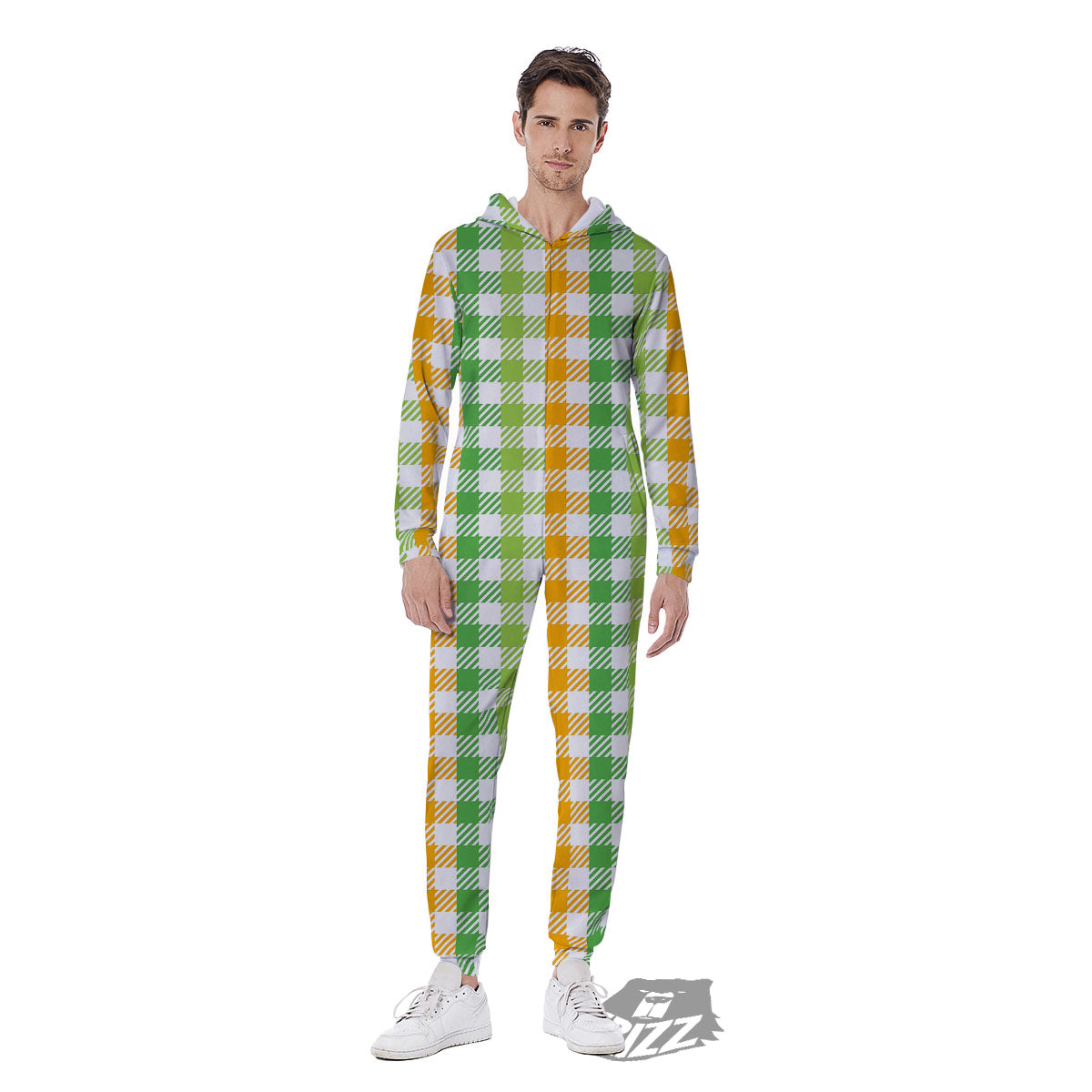 St. Patrick's Day Plaid Print Men's Jumpsuit-grizzshop