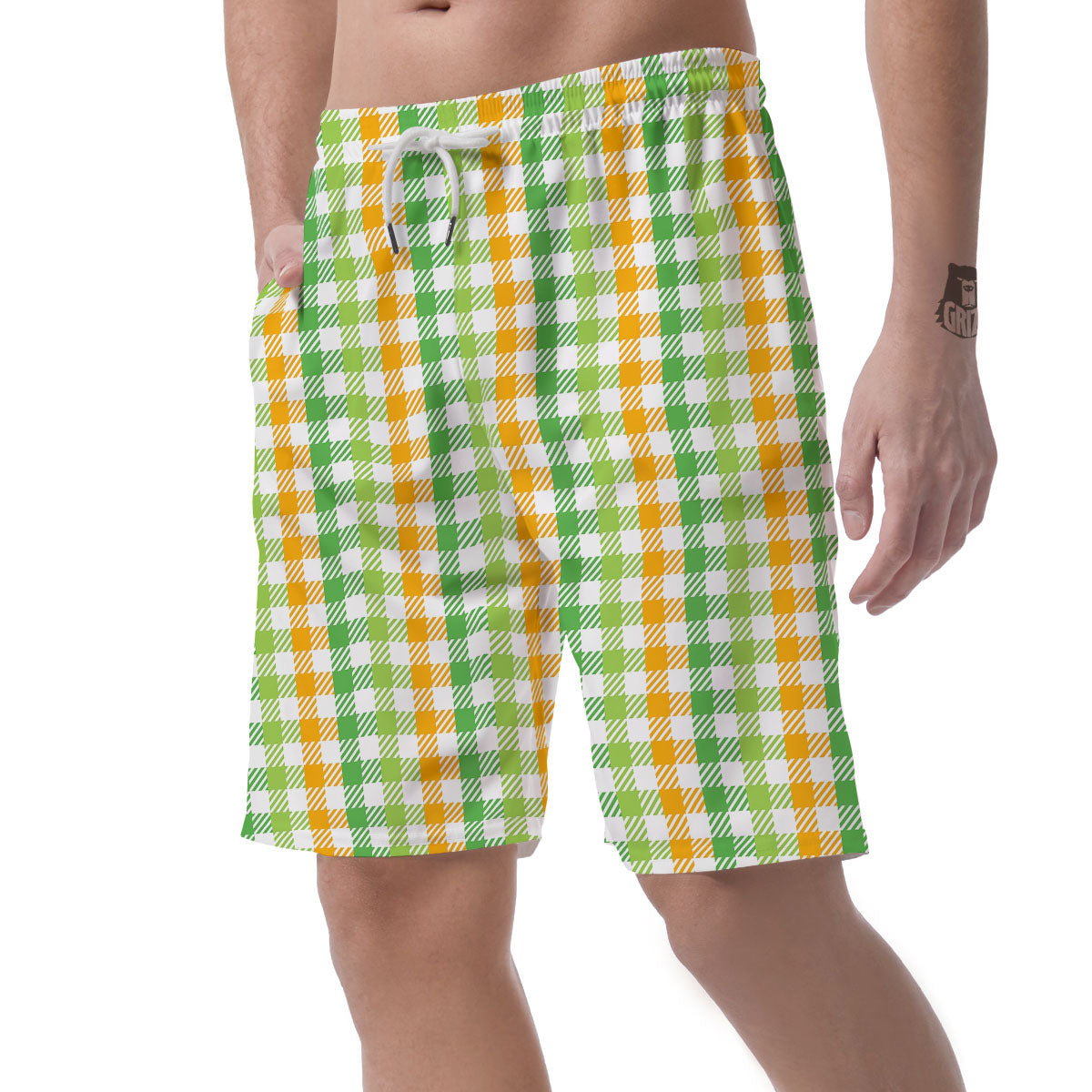 St. Patrick's Day Plaid Print Men's Shorts-grizzshop