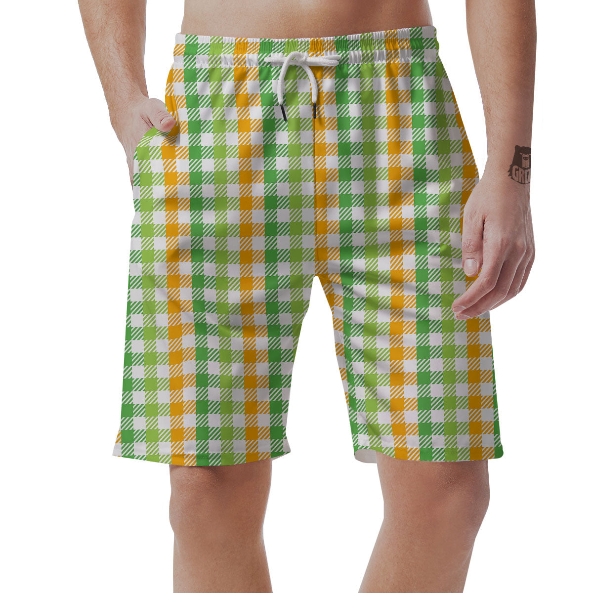 St. Patrick's Day Plaid Print Men's Shorts-grizzshop