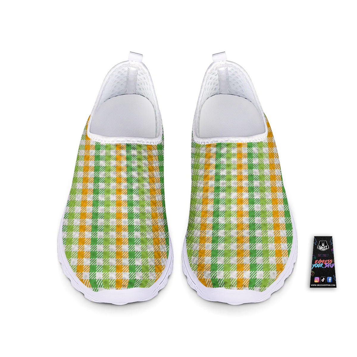 St. Patrick's Day Plaid Print Nurse Shoes-grizzshop