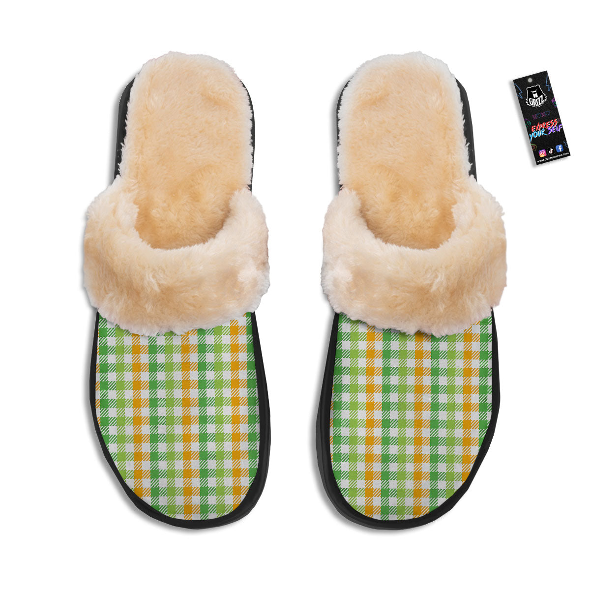 St. Patrick's Day Plaid Print Slippers-grizzshop