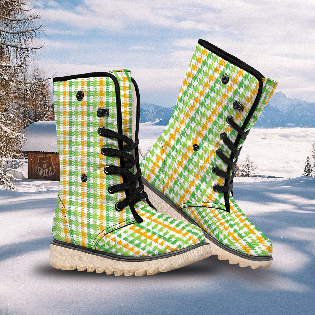 St. Patrick's Day Plaid Print Snow Boots-grizzshop