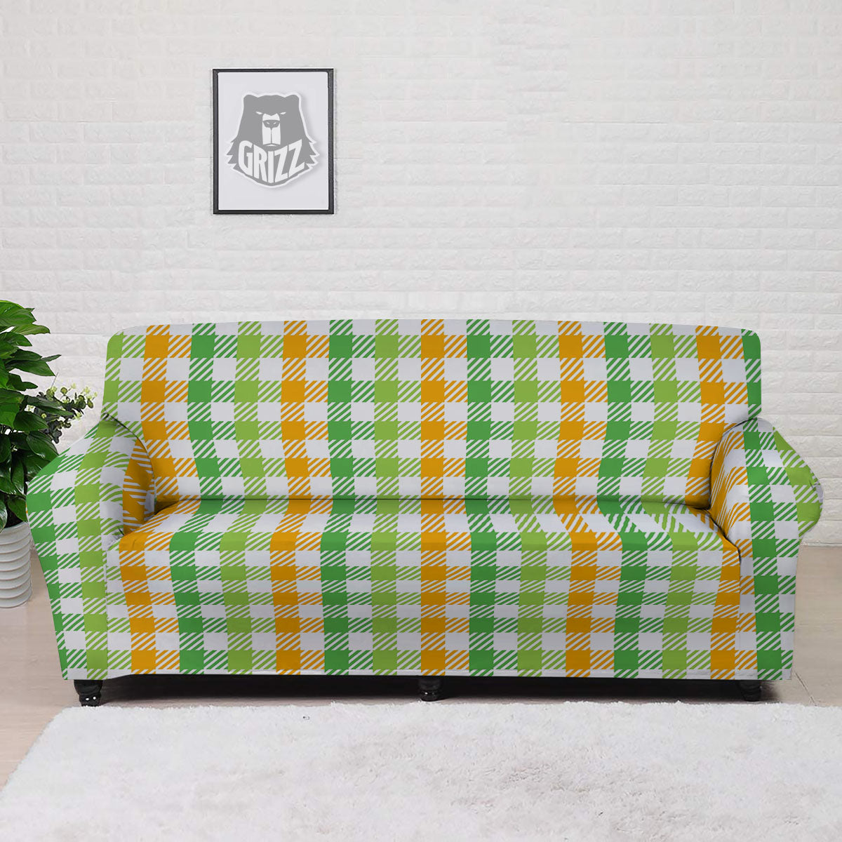 St. Patrick's Day Plaid Print Sofa Cover-grizzshop