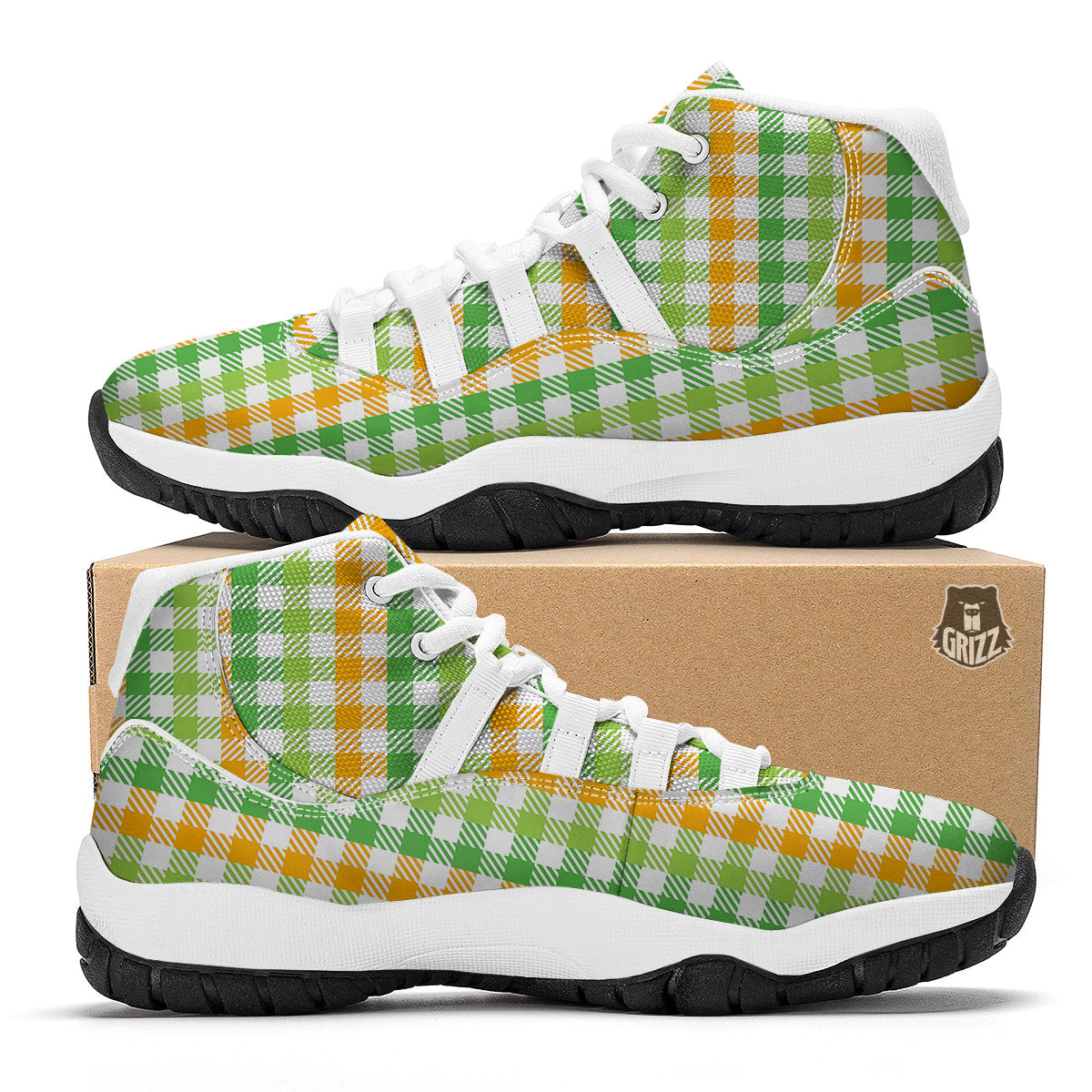 St. Patrick's Day Plaid Print White Bball Shoes-grizzshop