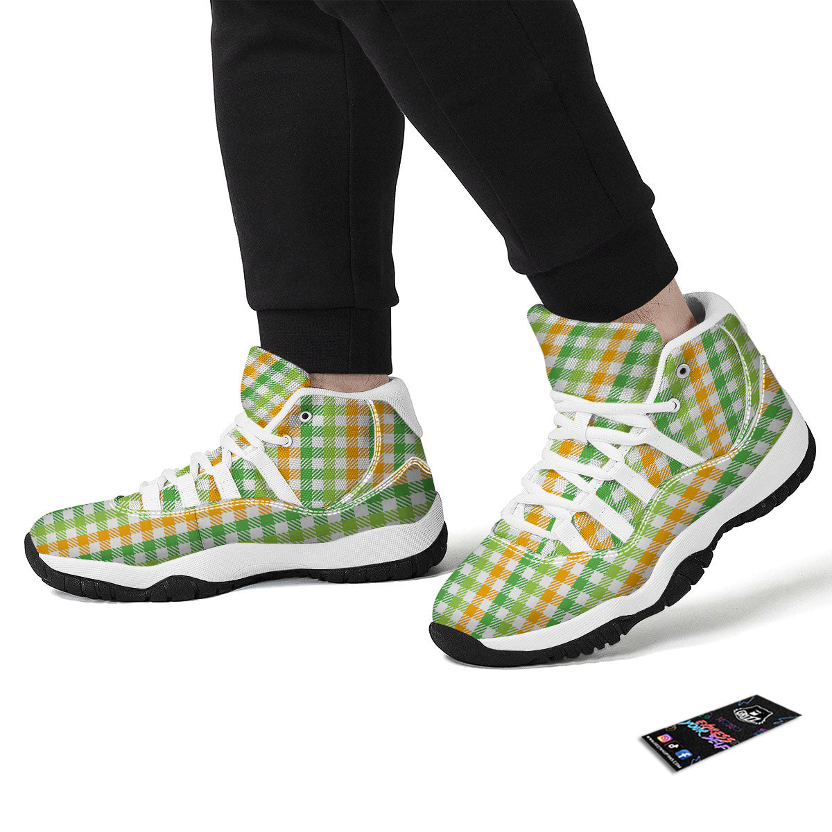 St. Patrick's Day Plaid Print White Bball Shoes-grizzshop