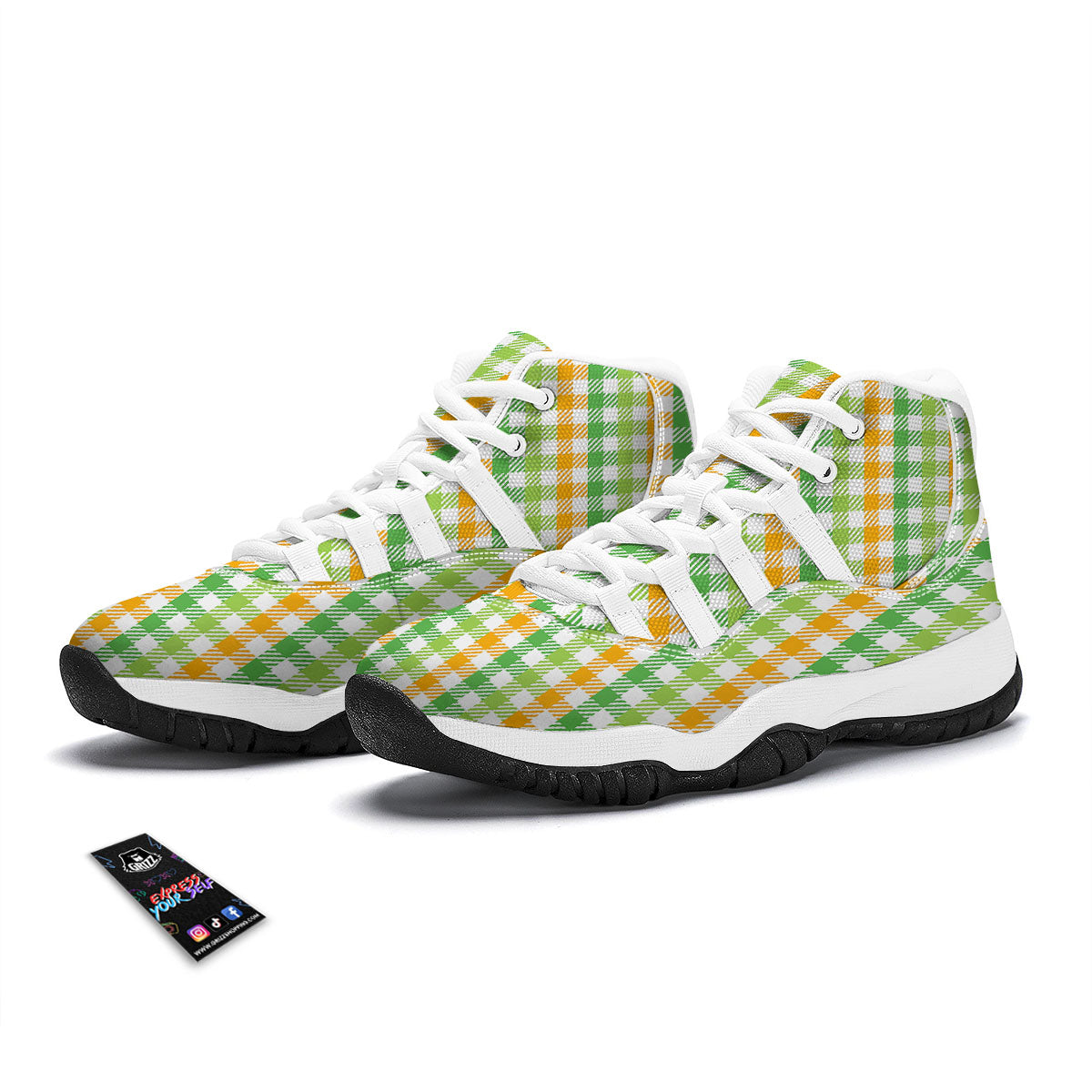 St. Patrick's Day Plaid Print White Bball Shoes-grizzshop