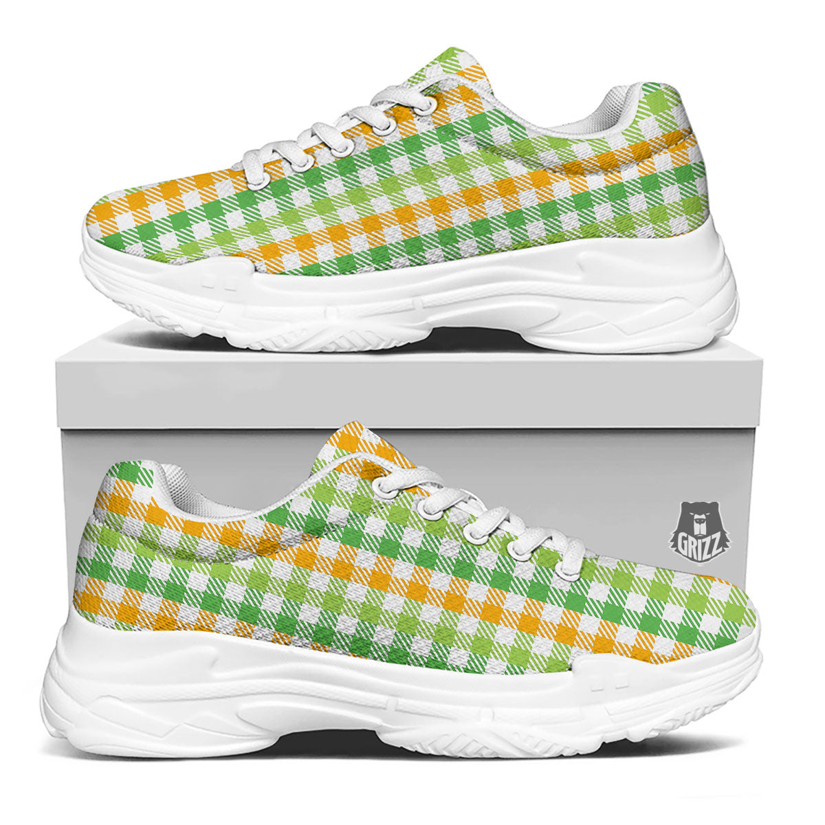 St. Patrick's Day Plaid Print White Chunky Shoes-grizzshop