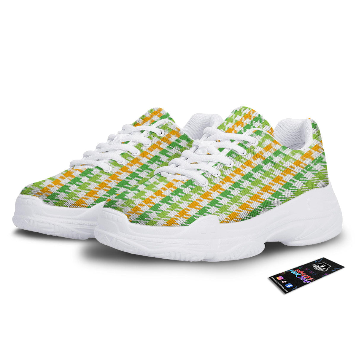 St. Patrick's Day Plaid Print White Chunky Shoes-grizzshop