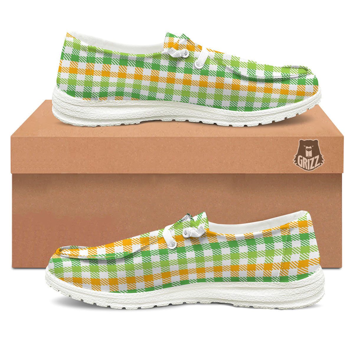 St. Patrick's Day Plaid Print White Loafers-grizzshop