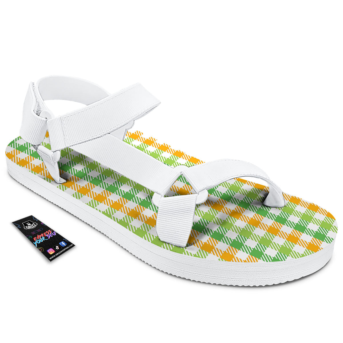 St. Patrick's Day Plaid Print White Open Toe Sandals-grizzshop