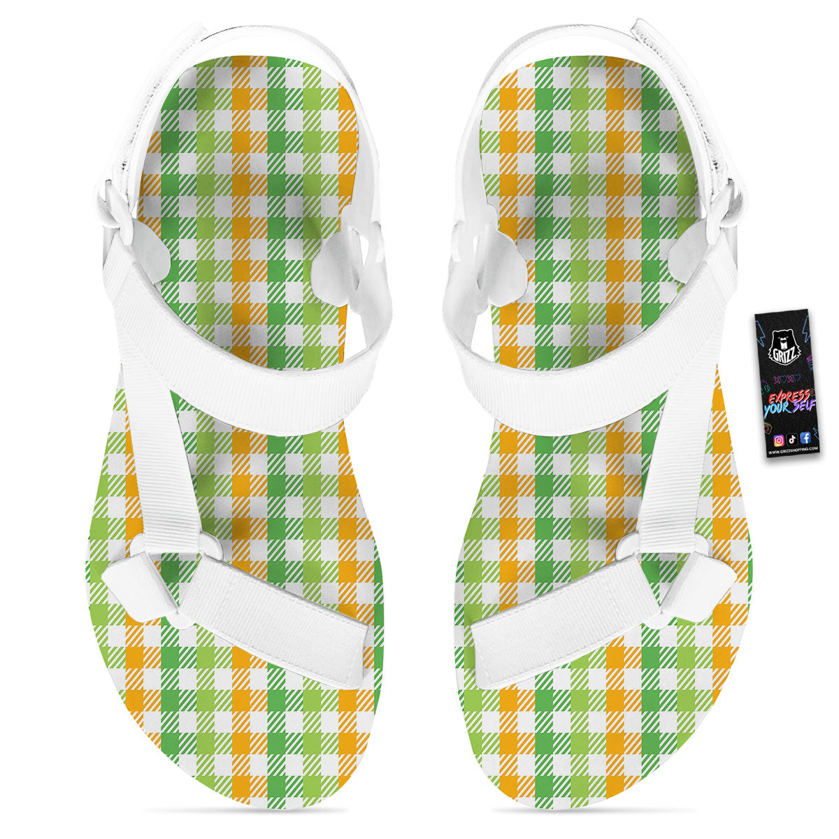 St. Patrick's Day Plaid Print White Open Toe Sandals-grizzshop