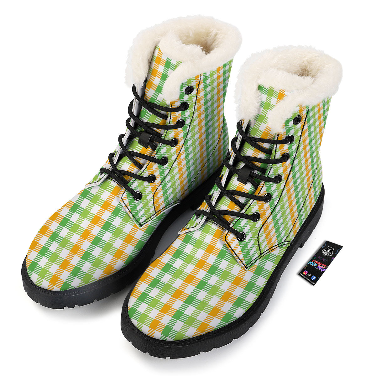 St. Patrick's Day Plaid Print Winter Boots-grizzshop