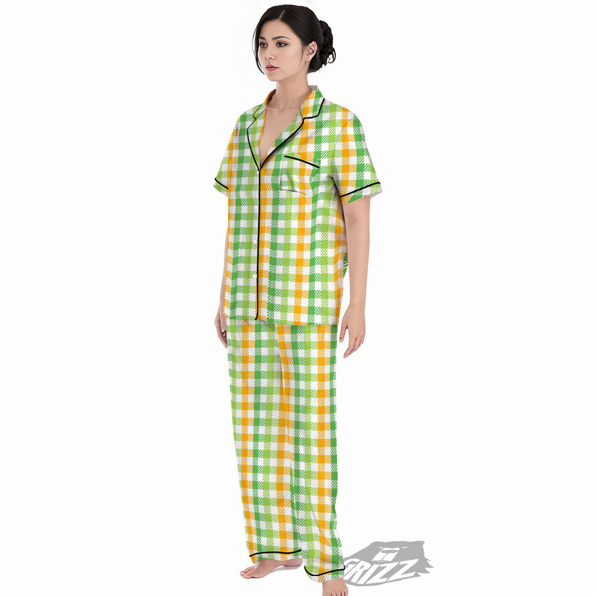 St. Patrick's Day Plaid Print Women's Pajamas Set-grizzshop