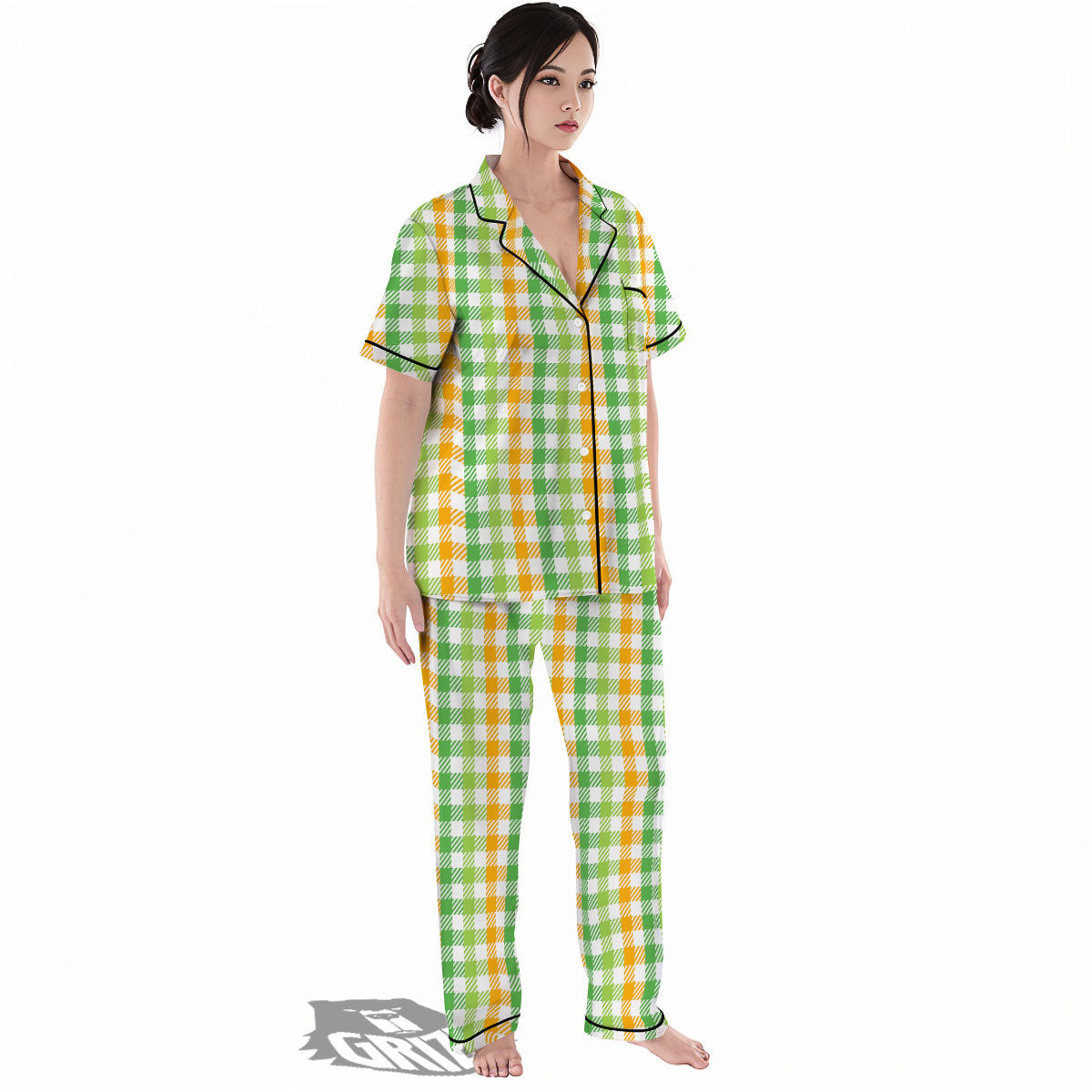 St. Patrick's Day Plaid Print Women's Pajamas Set-grizzshop