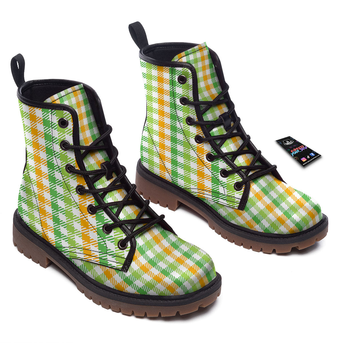 St. Patrick's Day Plaid Print Work Boots-grizzshop