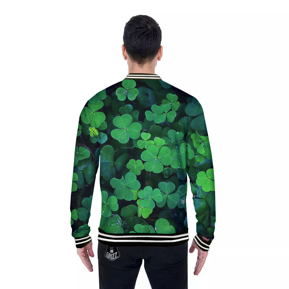St. Patrick's Day Shamrock Clover Print Baseball Jacket-grizzshop