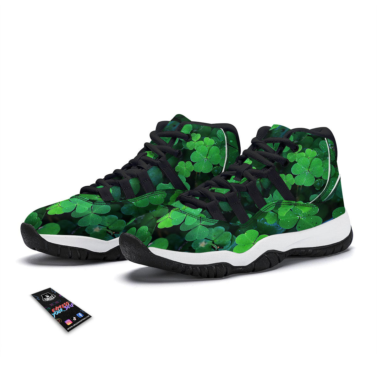 St. Patrick's Day Shamrock Clover Print Black Bball Shoes-grizzshop