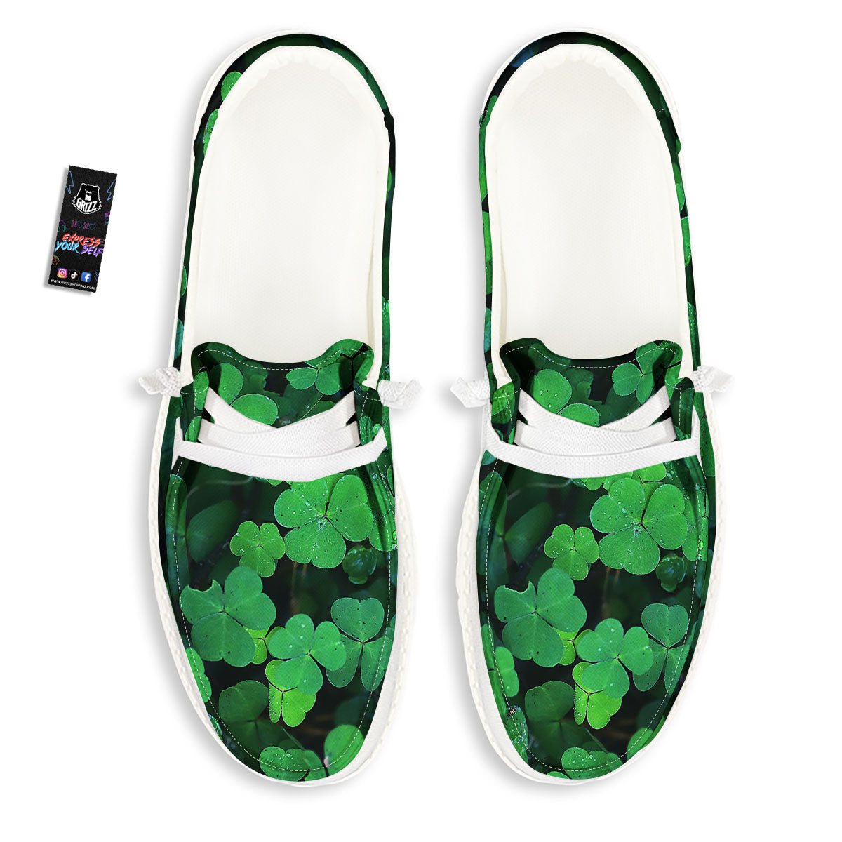 St. Patrick's Day Shamrock Clover Print Black Loafers-grizzshop