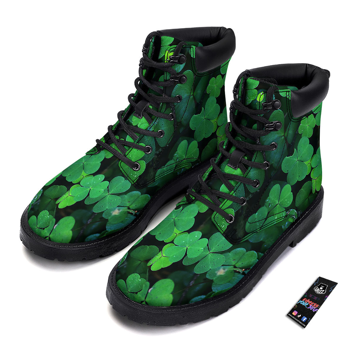 St. Patrick's Day Shamrock Clover Print Boots-grizzshop