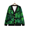 St. Patrick's Day Shamrock Clover Print Cardigan-grizzshop