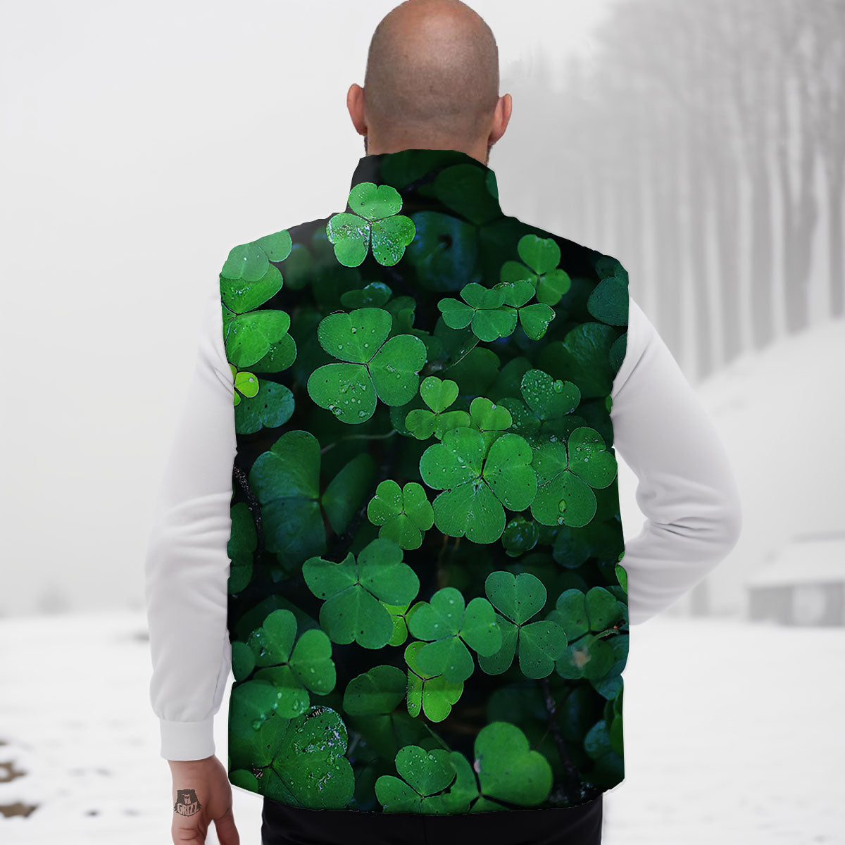 St. Patrick's Day Shamrock Clover Print Down Vest