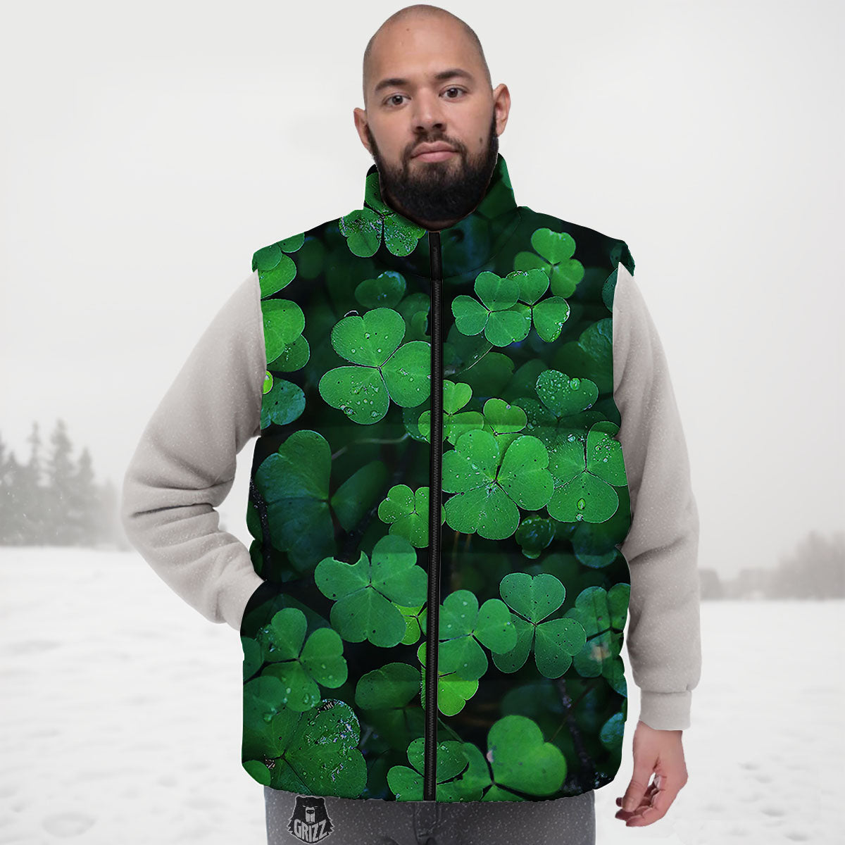 St. Patrick's Day Shamrock Clover Print Down Vest