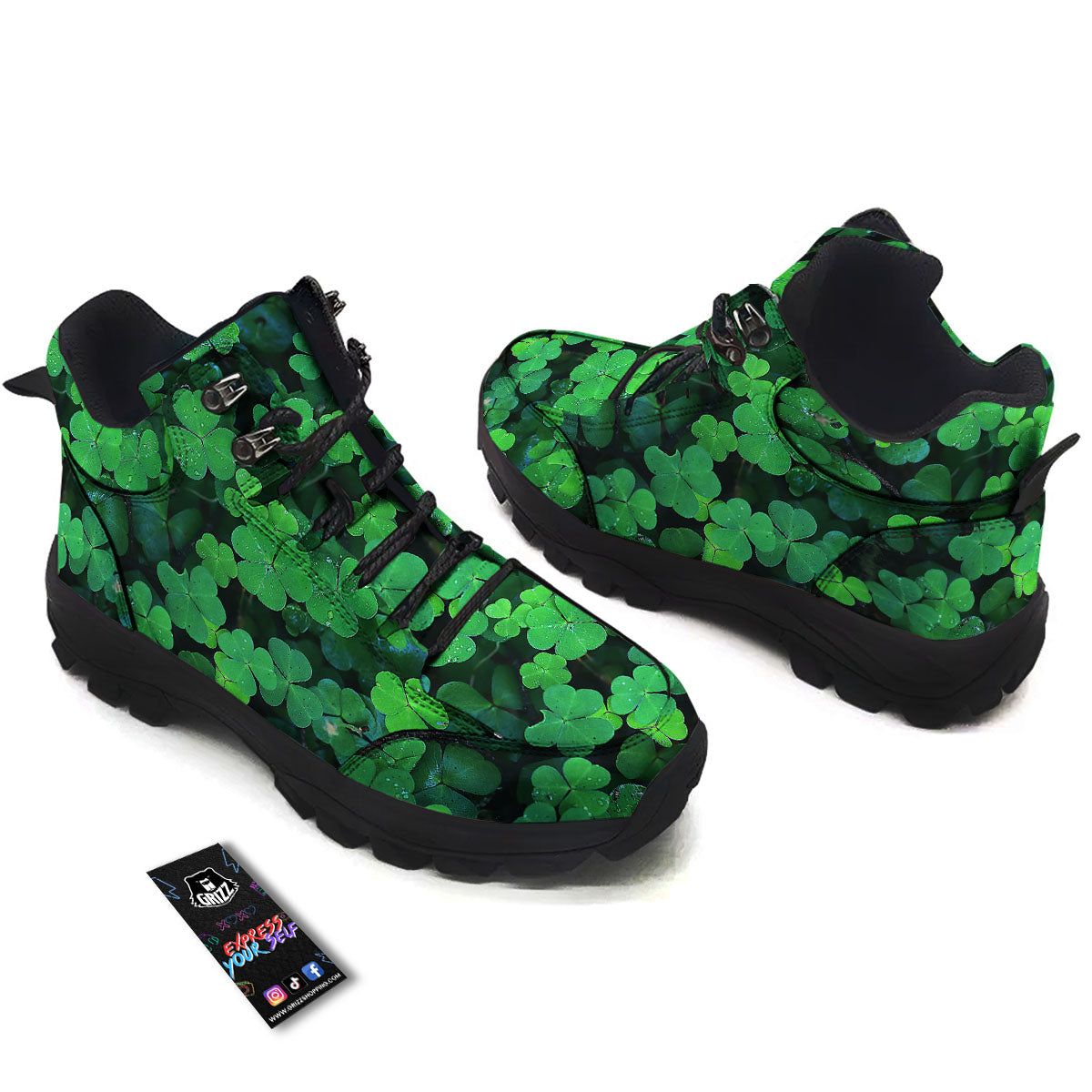 St. Patrick's Day Shamrock Clover Print Hiking Shoes-grizzshop