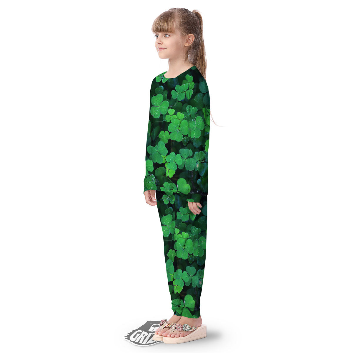 St. Patrick's Day Shamrock Clover Print Kid's Pajamas-grizzshop