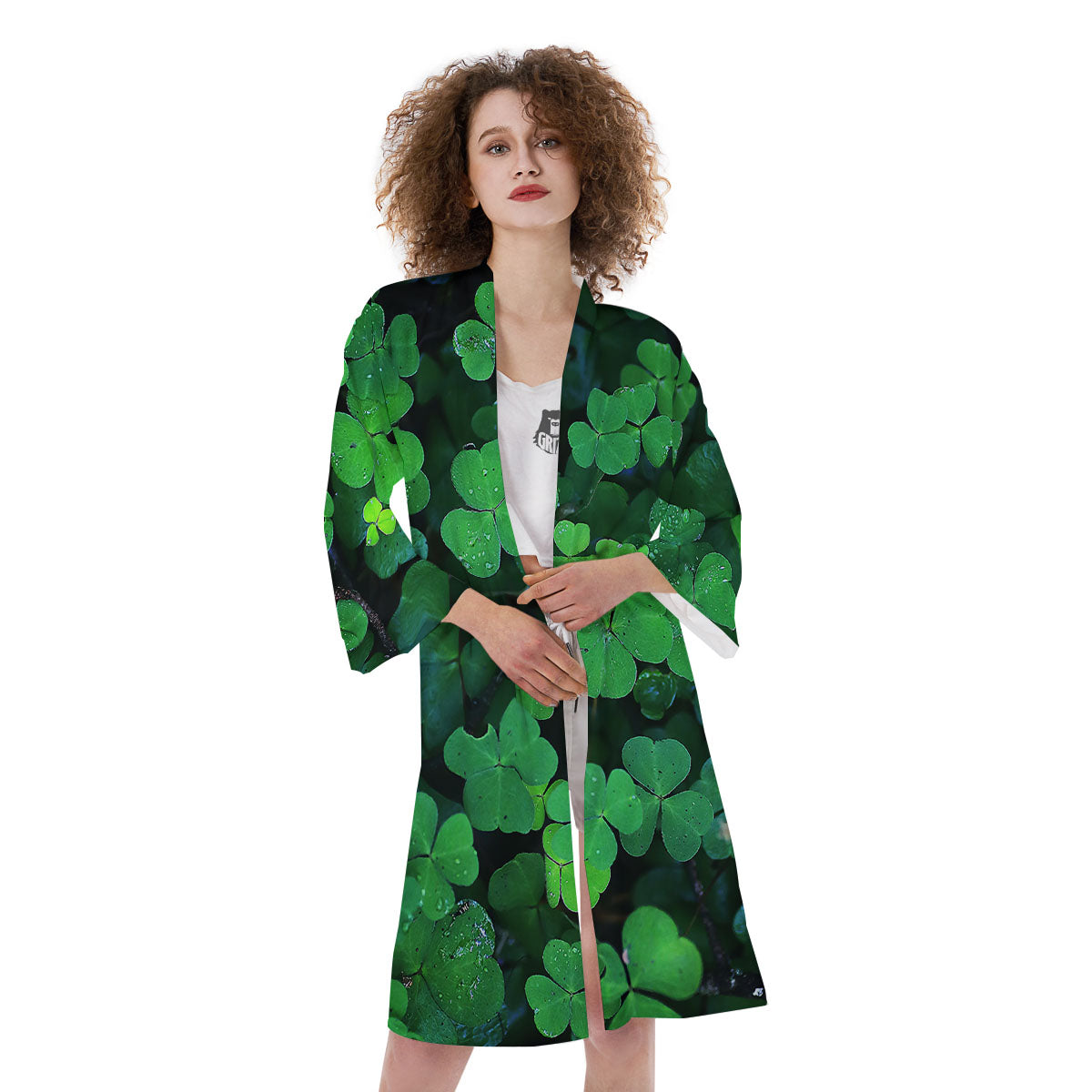 St. Patrick's Day Shamrock Clover Print Kimono-grizzshop