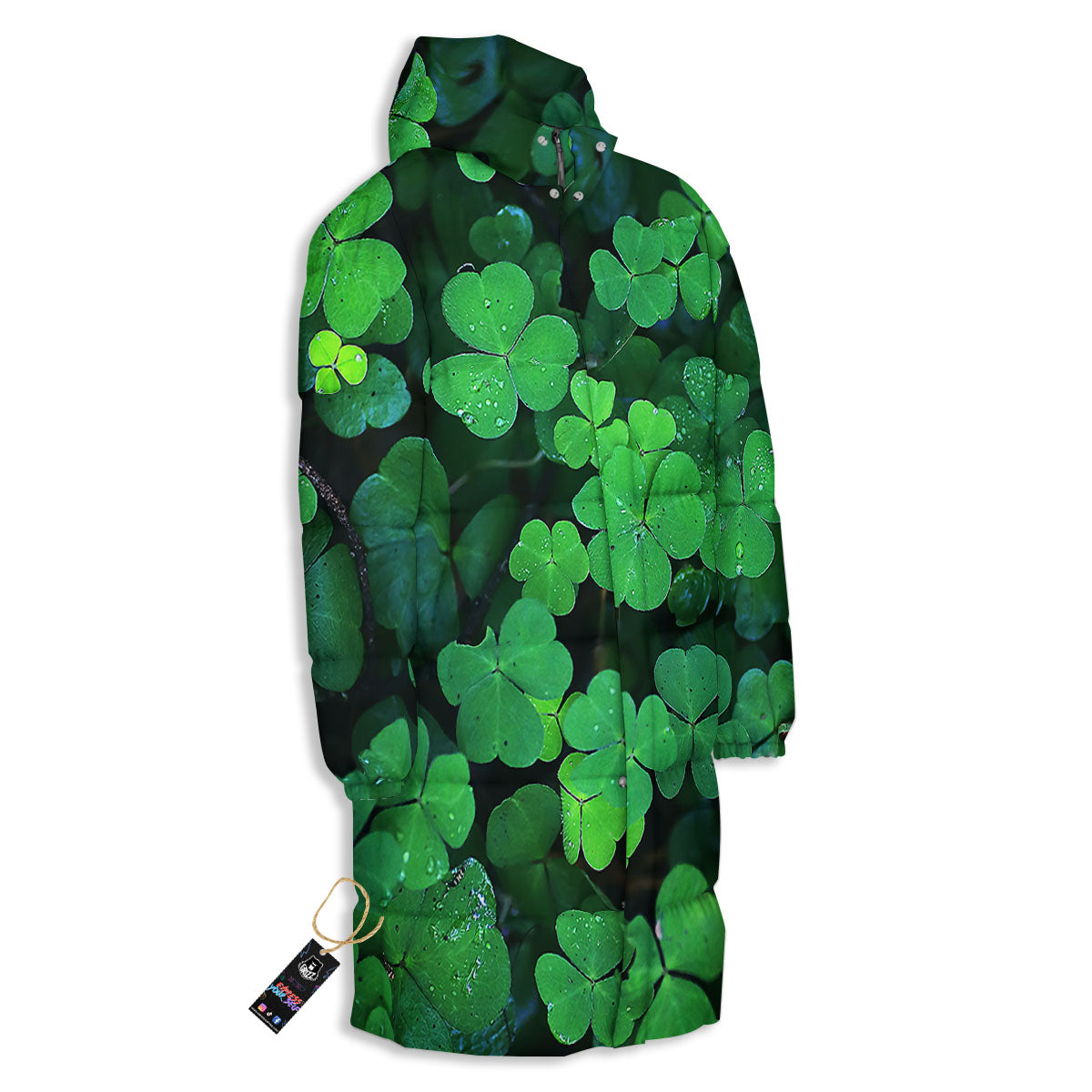 St. Patrick's Day Shamrock Clover Print Long Down Jacket-grizzshop