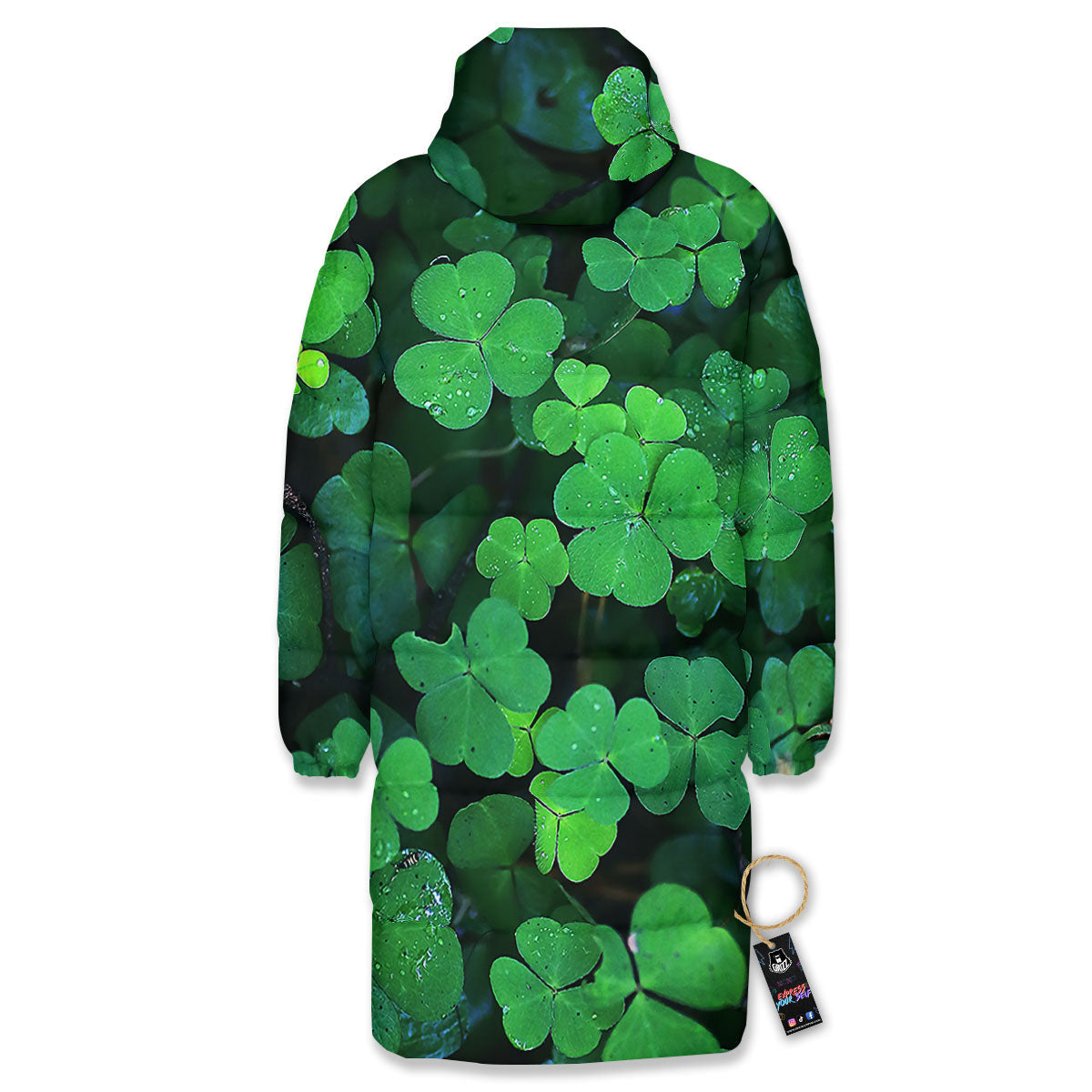 St. Patrick's Day Shamrock Clover Print Long Down Jacket-grizzshop