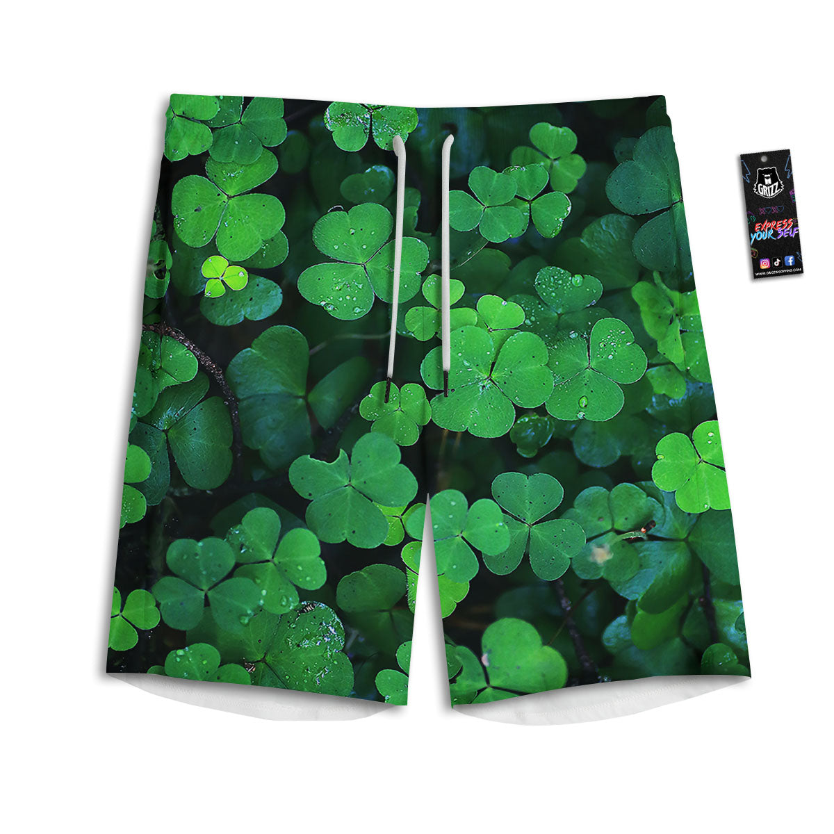 St. Patrick's Day Shamrock Clover Print Men's Athletic Shorts
