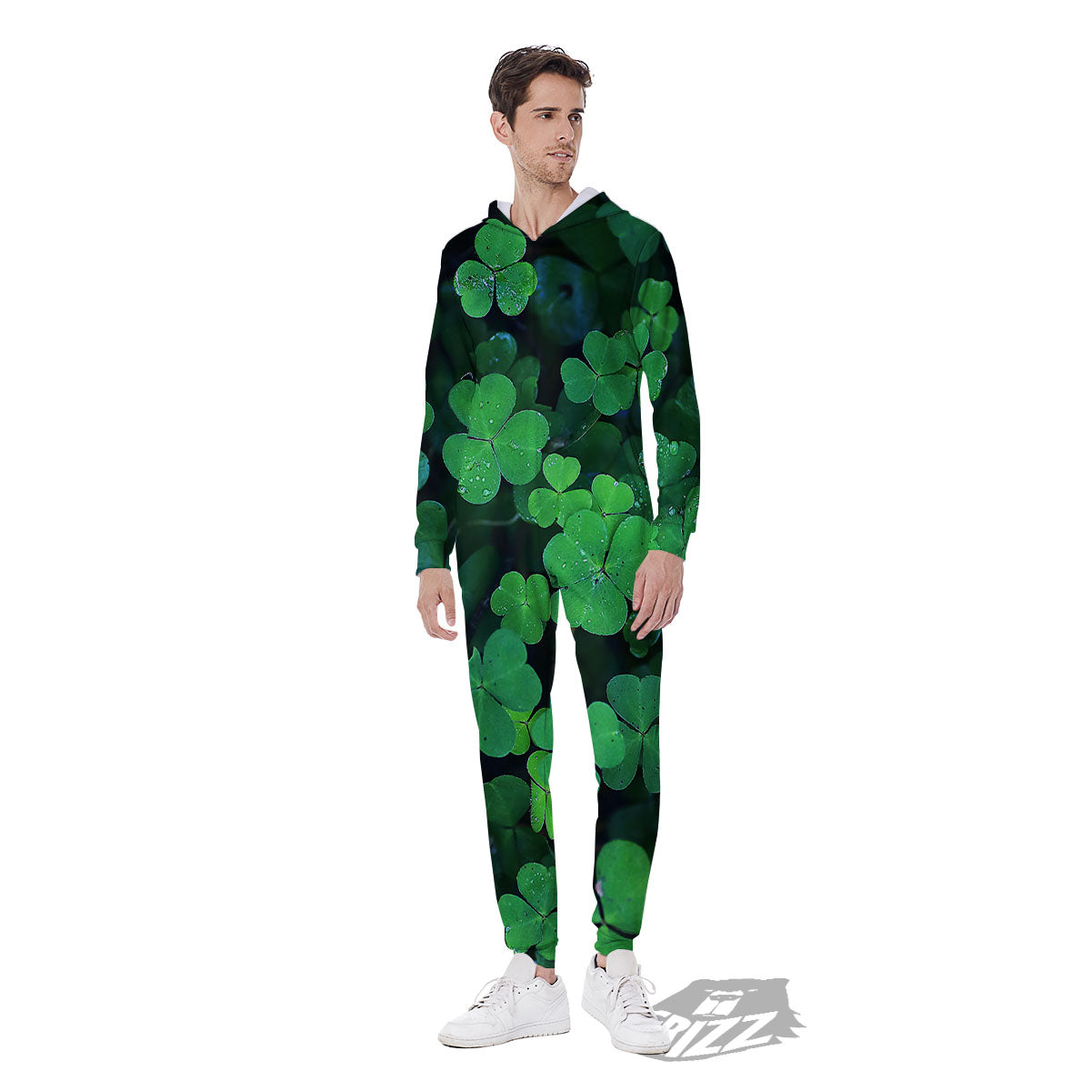 St. Patrick's Day Shamrock Clover Print Men's Jumpsuit-grizzshop