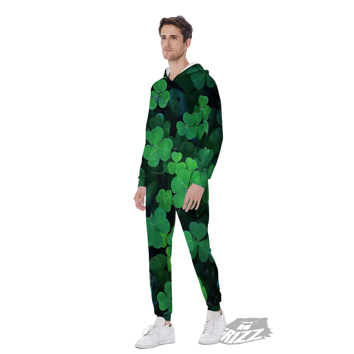 St. Patrick's Day Shamrock Clover Print Men's Jumpsuit-grizzshop