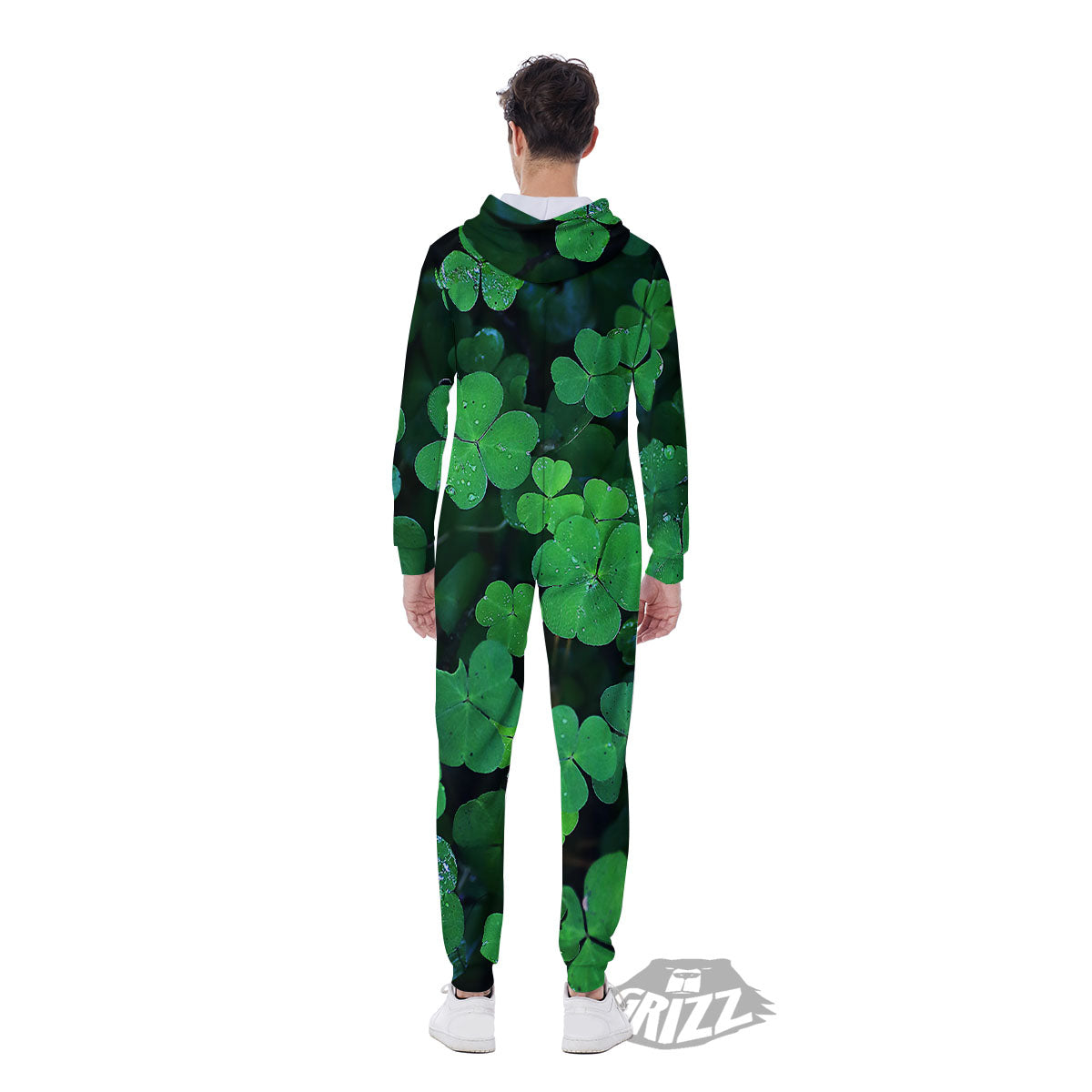 St. Patrick's Day Shamrock Clover Print Men's Jumpsuit-grizzshop