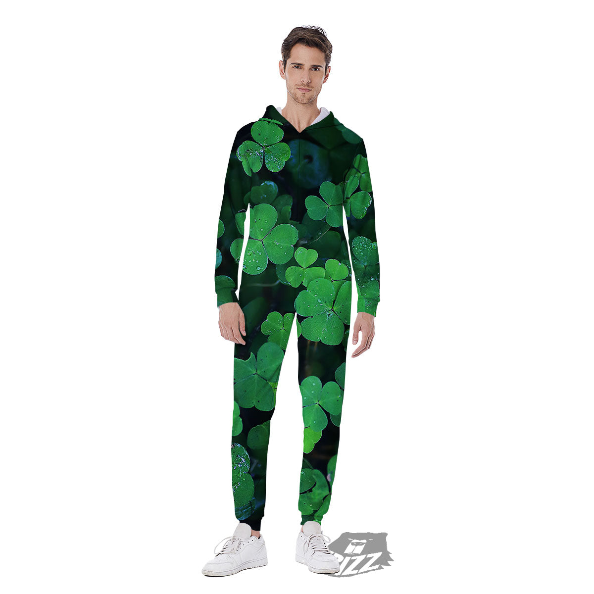 St. Patrick's Day Shamrock Clover Print Men's Jumpsuit-grizzshop