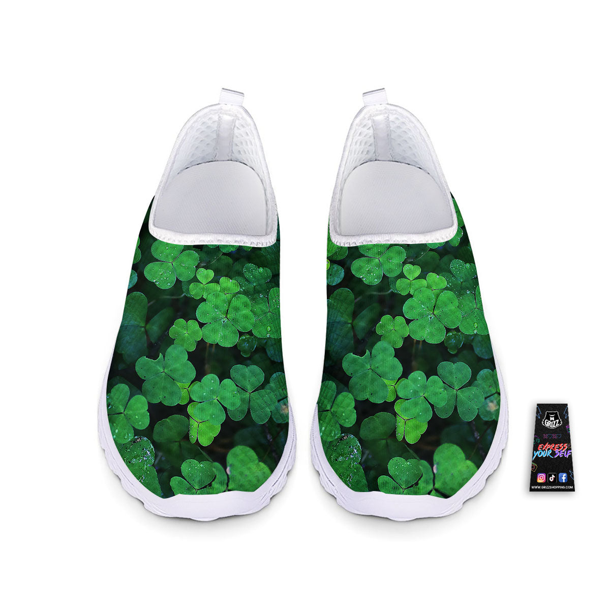 St. Patrick's Day Shamrock Clover Print Nurse Shoes-grizzshop