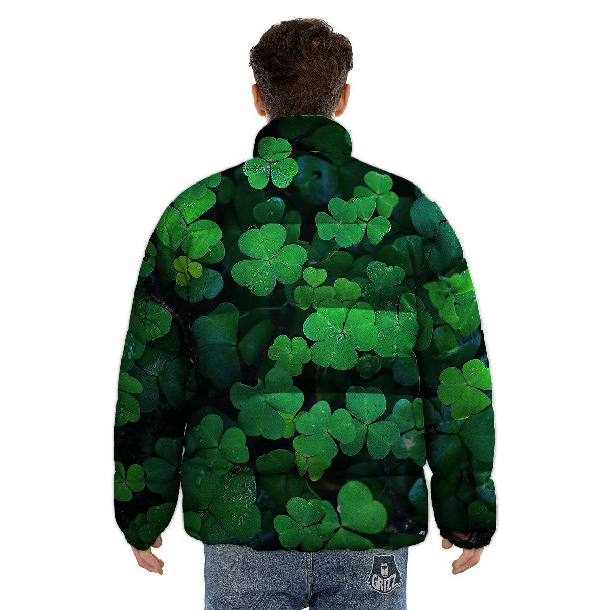 St. Patrick's Day Shamrock Clover Print Puffer Jacket-grizzshop