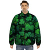 St. Patrick's Day Shamrock Clover Print Puffer Jacket-grizzshop