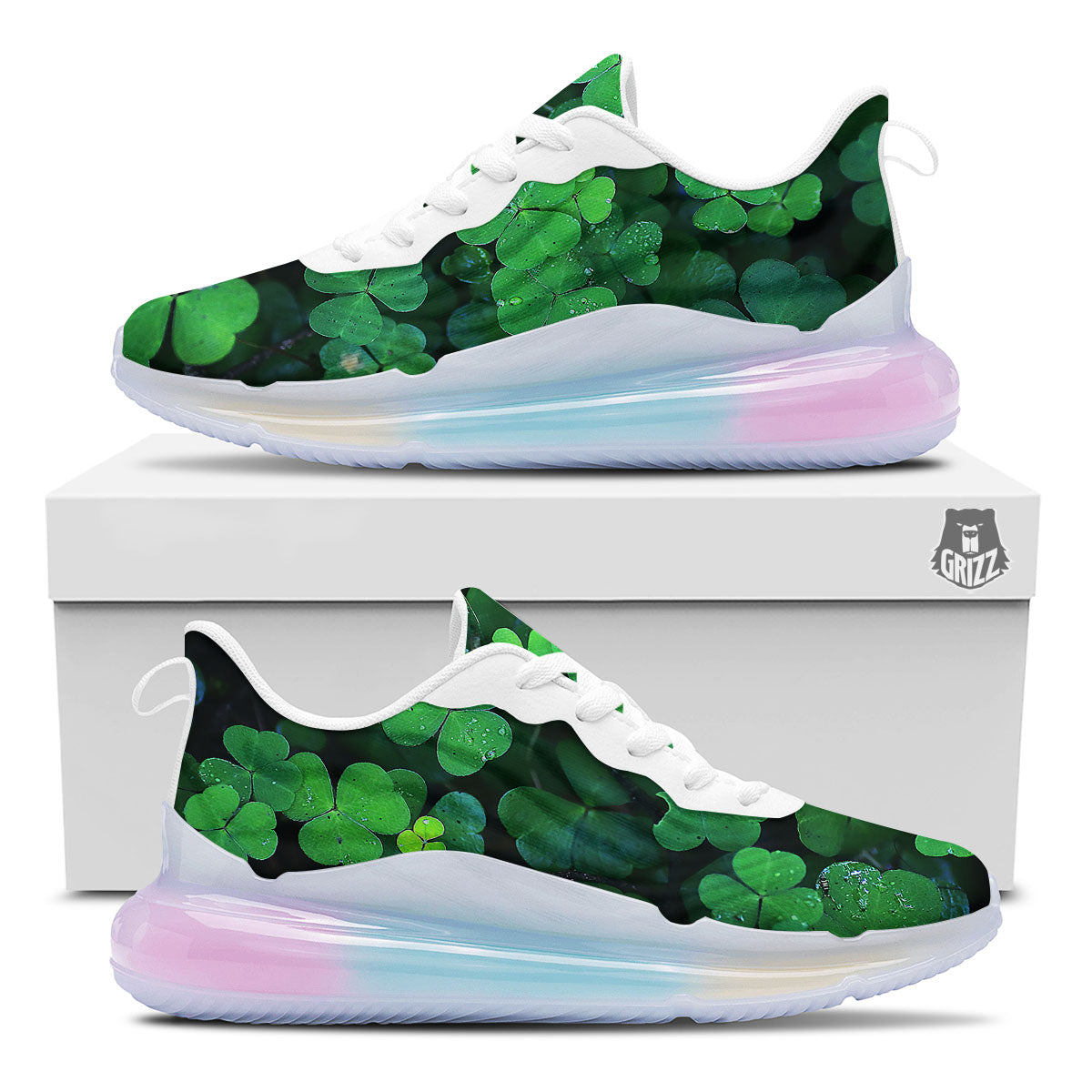 St. Patrick's Day Shamrock Clover Print Running Sneakers-grizzshop