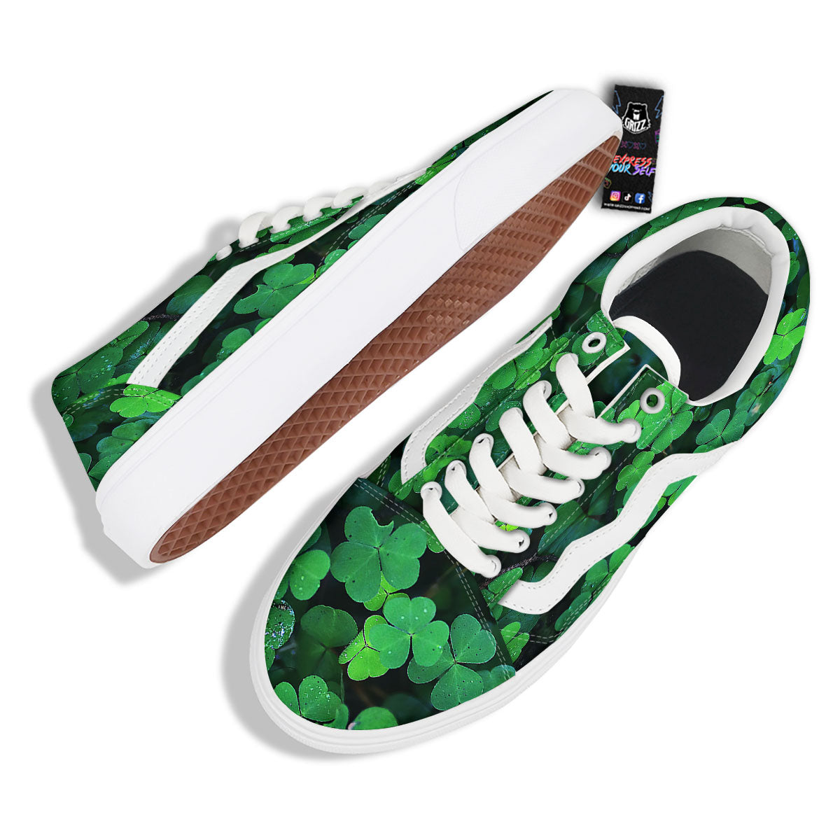 St. Patrick's Day Shamrock Clover Print Skate Shoes-grizzshop